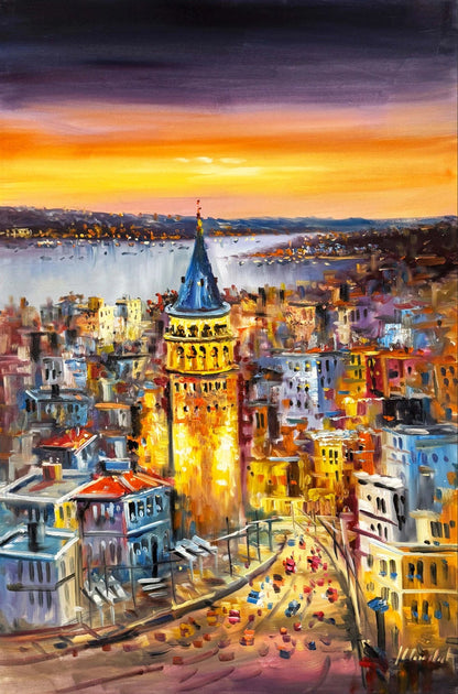 Gecenin Işığında İstanbul Yağlı Boya Tablosu