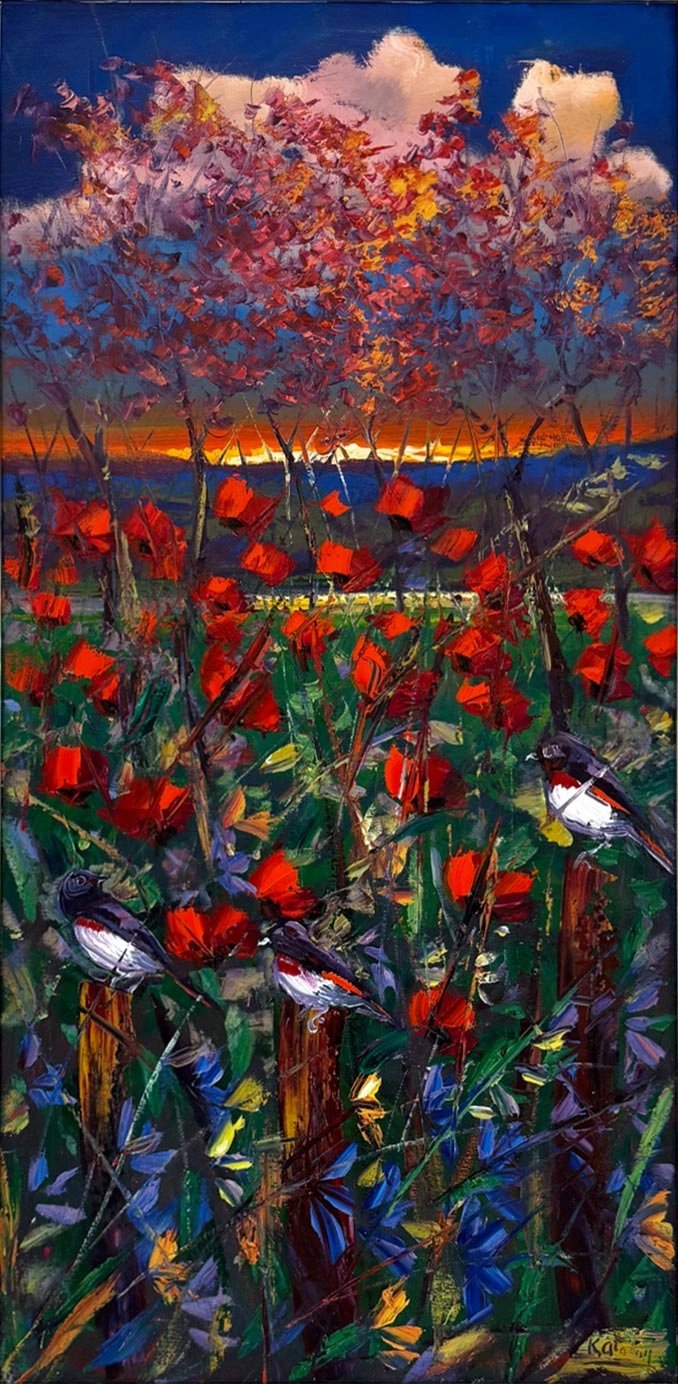 Gelincik Bahçesinde Gece Yağlı Boya Tablosu