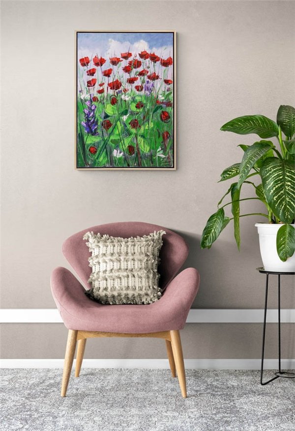 Gelincikler ve Uğur Böcekleri Yağlı Boya Tablosu