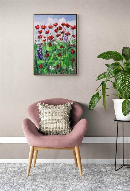 Gelincikler ve Uğur Böcekleri Yağlı Boya Tablosu