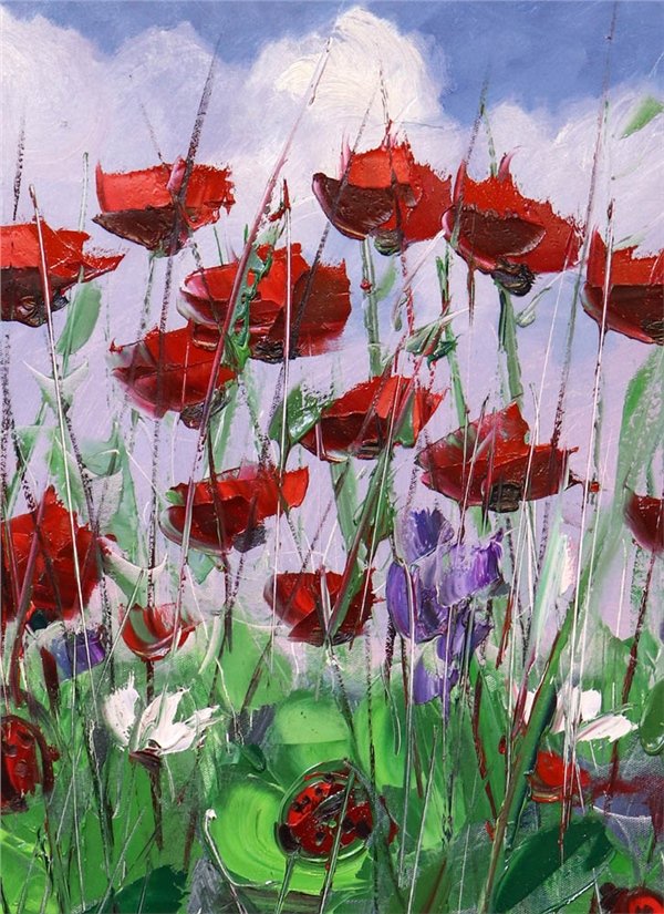 Gelincikler ve Uğur Böcekleri Yağlı Boya Tablosu