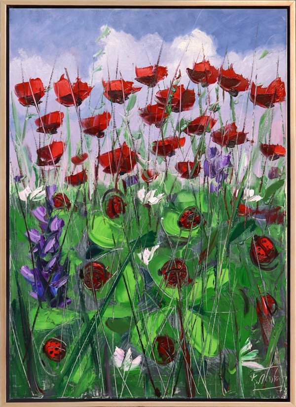 Gelincikler ve Uğur Böcekleri Yağlı Boya Tablosu