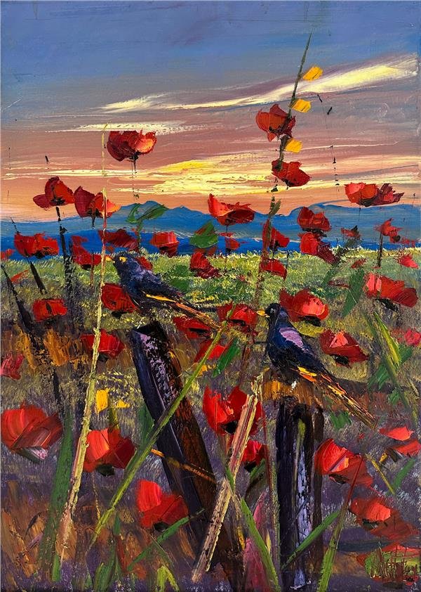 Günbatımı Gelincikleri Yağlı Boya Tablosu