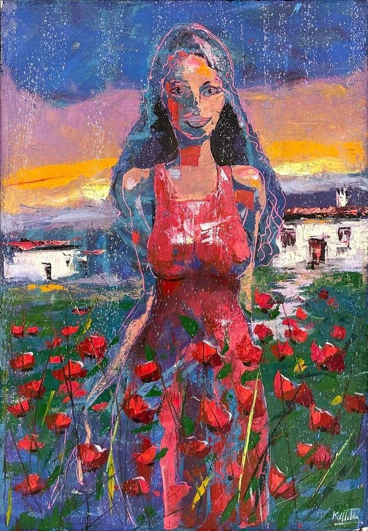 Gelinciklerin Renkli Görünümü Yağlı Boya Tablosu