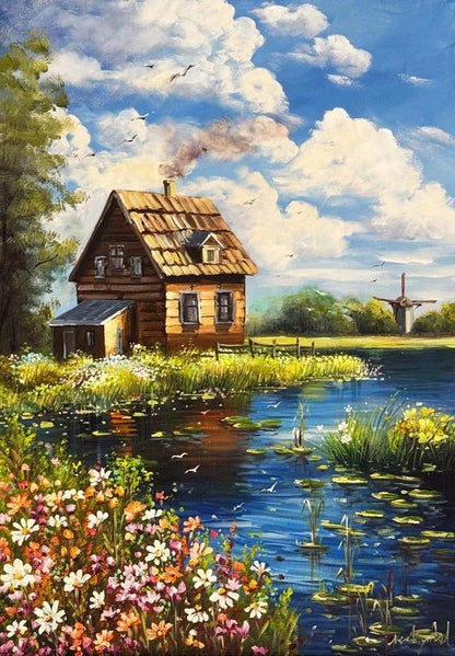 Göl Evinde Bahar Yağlı Boya Tablosu