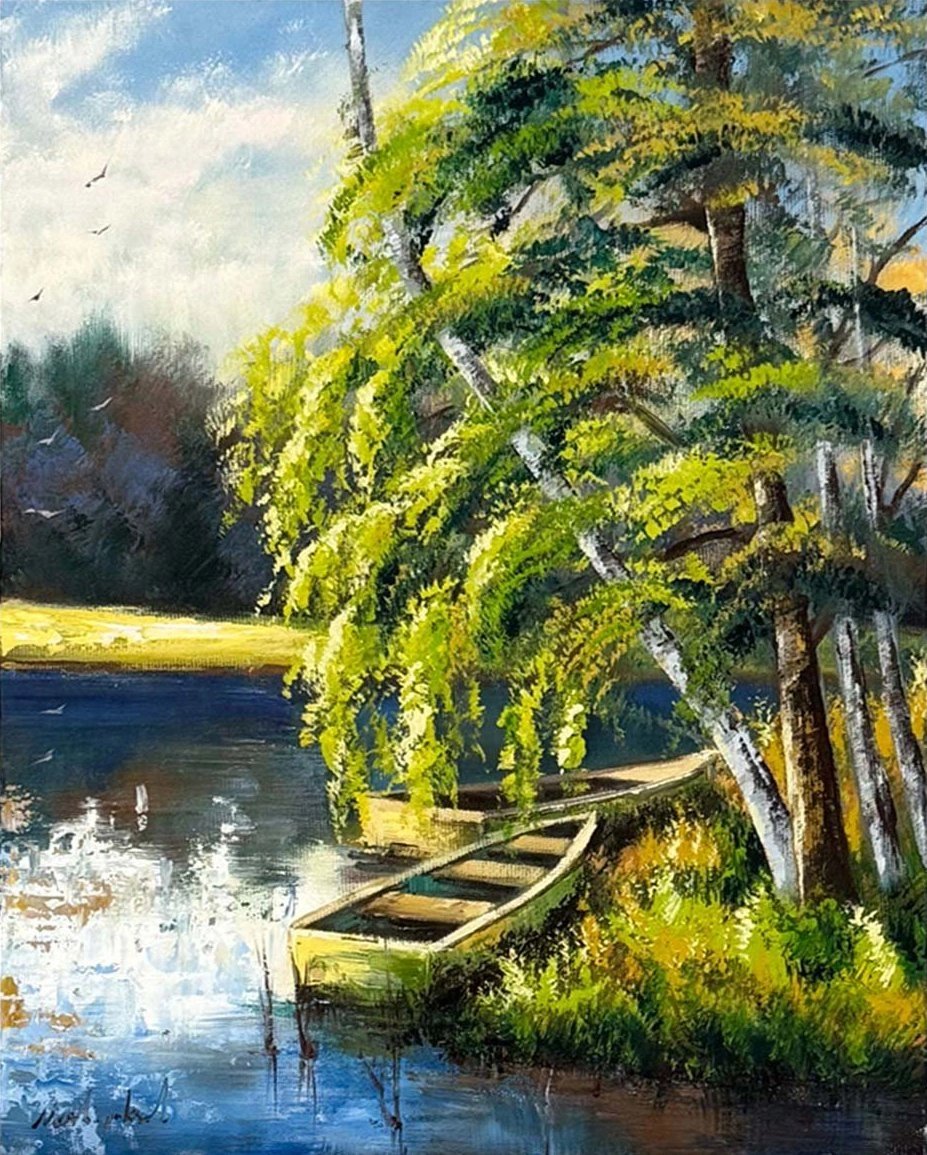 Göl Kıyısında Yağlı Boya Tablosu