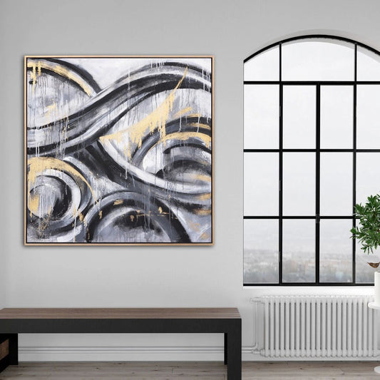 Gri ve Gold Geçişler Siparişe Özel Soyut Yağlı Boya Tablo