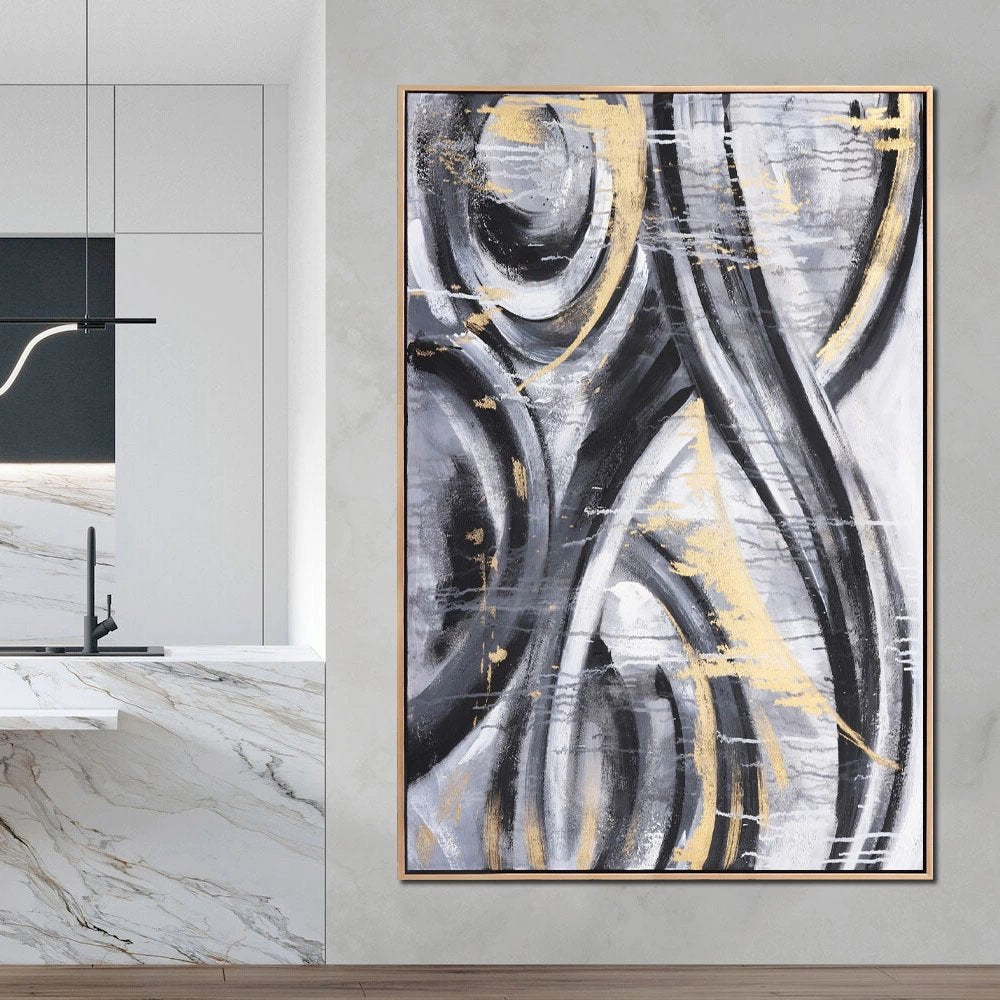 Gri ve Gold Geçişler Siparişe Özel Soyut Yağlı Boya Tablo
