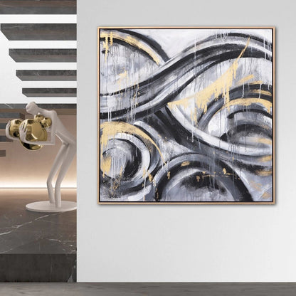 Gri ve Gold Geçişler Siparişe Özel Soyut Yağlı Boya Tablo