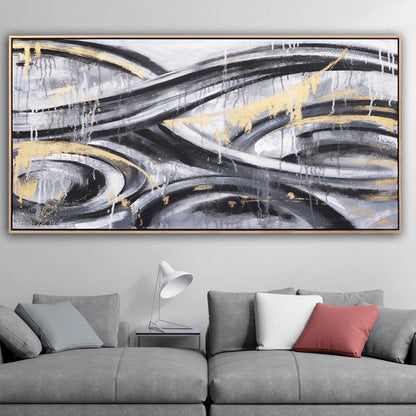 Gri ve Gold Geçişler Siparişe Özel Soyut Yağlı Boya Tablo