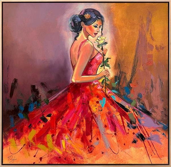 Gül ve Kadının Zarafeti Yağlı Boya Tablosu