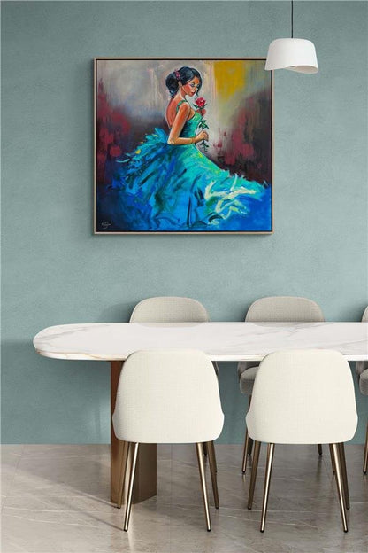 Gül Kokulu Zarif Kadın Yağlı Boya Tablosu