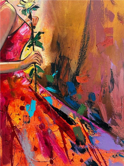 Gül ve Kadının Zarafeti Yağlı Boya Tablosu