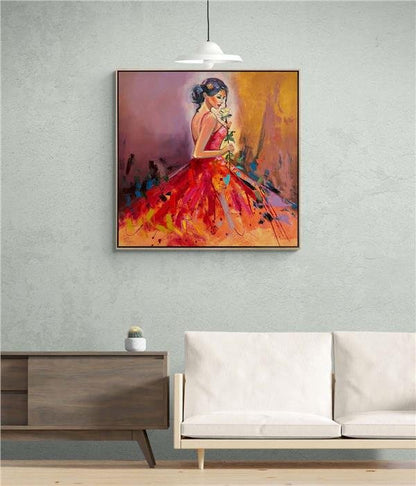 Gül ve Kadının Zarafeti Yağlı Boya Tablosu