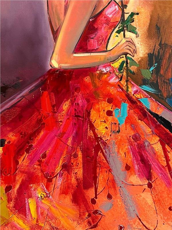 Gül ve Kadının Zarafeti Yağlı Boya Tablosu