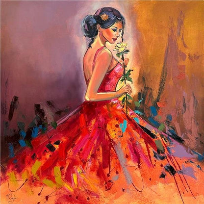 Gül ve Kadının Zarafeti Yağlı Boya Tablosu