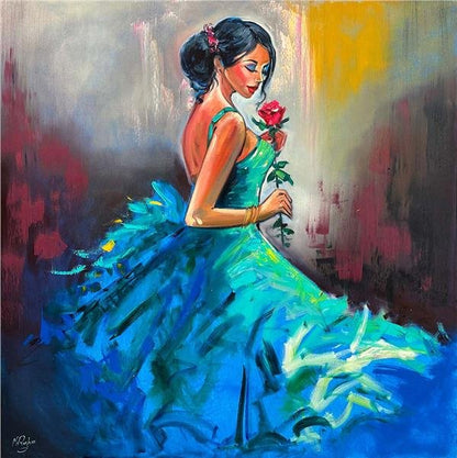 Gül Kokulu Zarif Kadın Yağlı Boya Tablosu