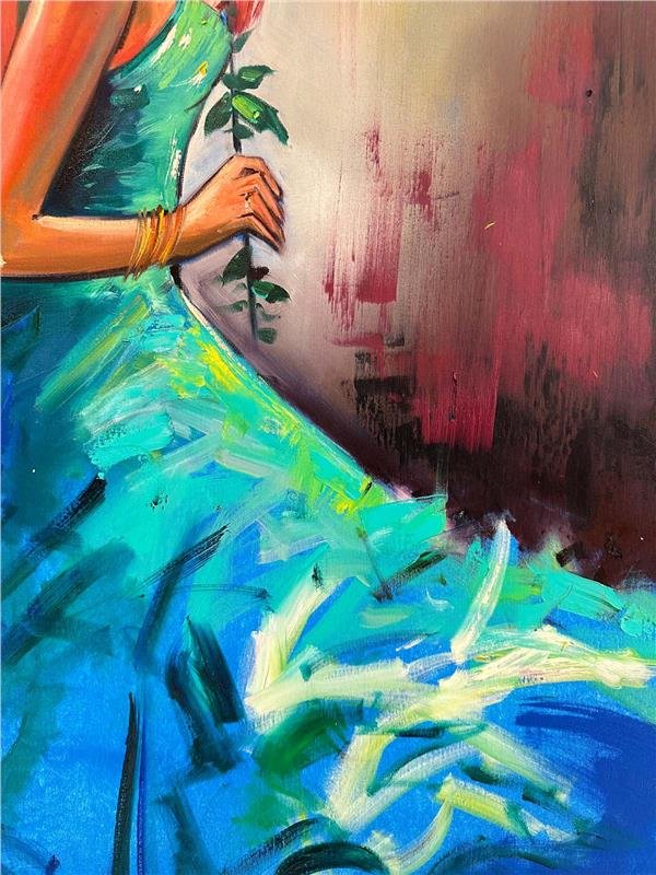 Gül Kokulu Zarif Kadın Yağlı Boya Tablosu