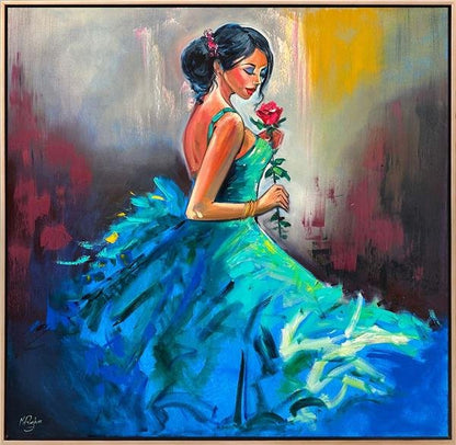 Gül Kokulu Zarif Kadın Yağlı Boya Tablosu