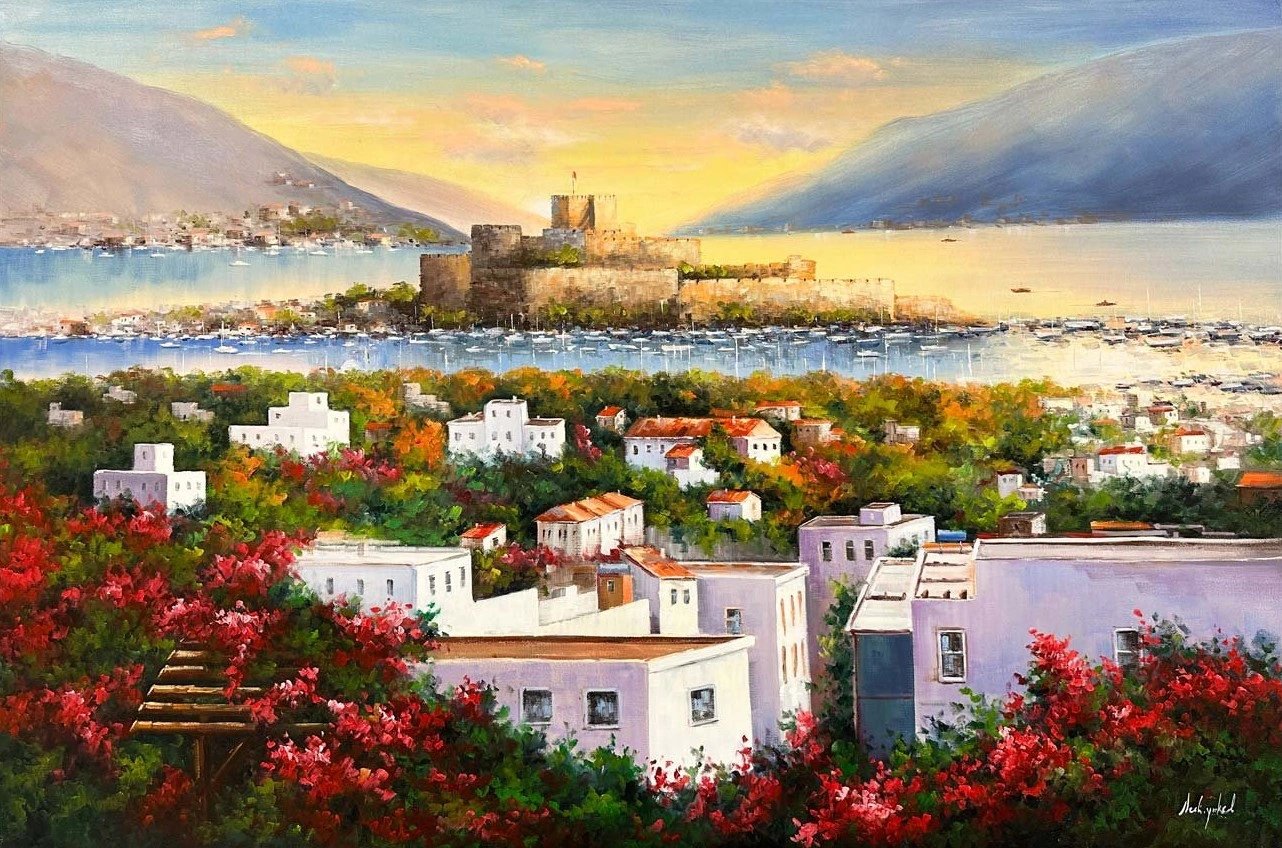 Gün Batarken Bodrum Kalesi Yağlı Boya Tablosu