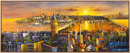 Gün Batarken Galata Yağlı Boya Tablosu