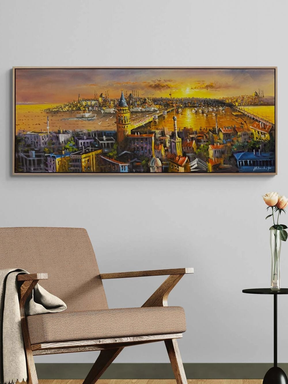 Gün Batarken Galata Yağlı Boya Tablosu