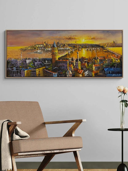 Gün Batarken Galata Yağlı Boya Tablosu