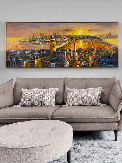 Gün Batarken Galata Yağlı Boya Tablosu