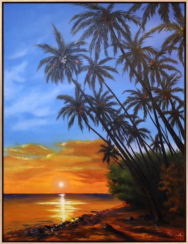 Günün Son Işığı Sahilde Yağlı Boya Tablosu