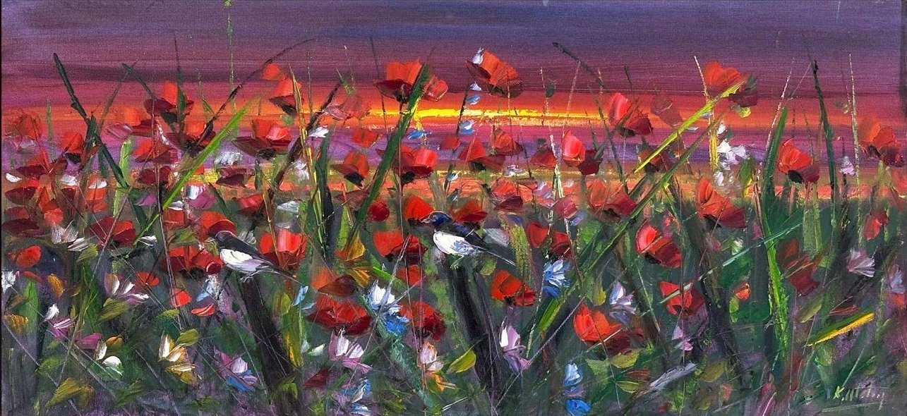 Gün Batımında Gelincikler Yağlı Boya Tablosu