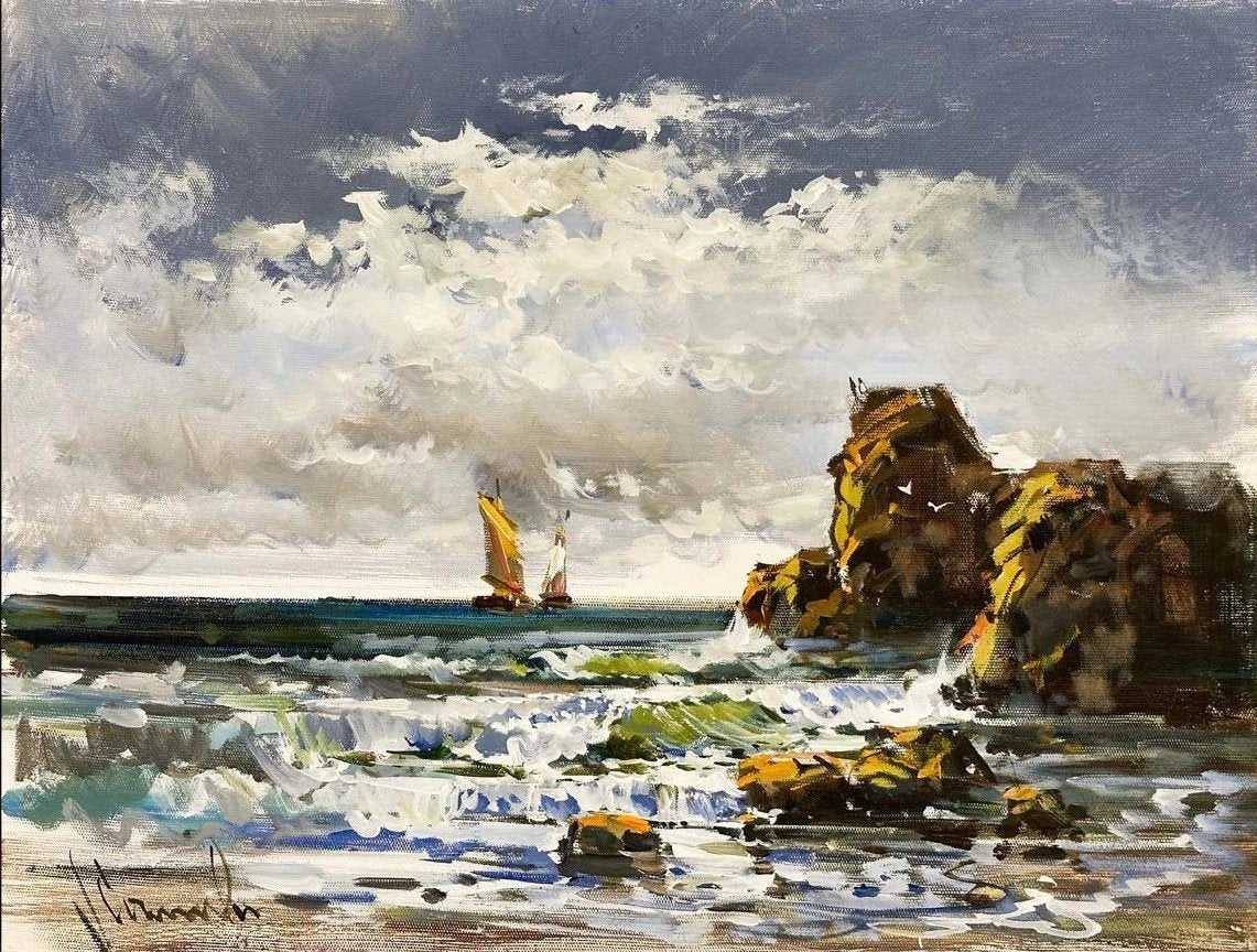 Gün Doğumunda Yelkenli Yağlı Boya Tablosu