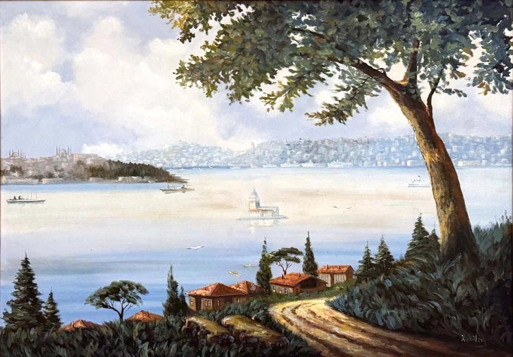 Gün Işığında Kız Kulesi Yağlı Boya Tablosu