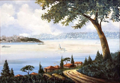 Gün Işığında Kız Kulesi Yağlı Boya Tablosu