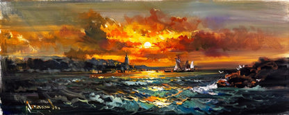 Gün Son Işığında Deniz Yağlı Boya Tablosu