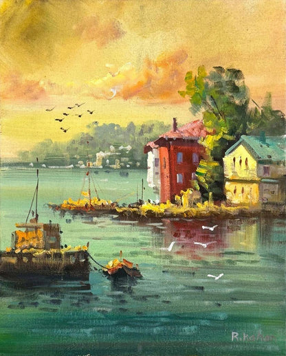 Güneşe Doğru Yalılar Yağlı Boya Tablosu