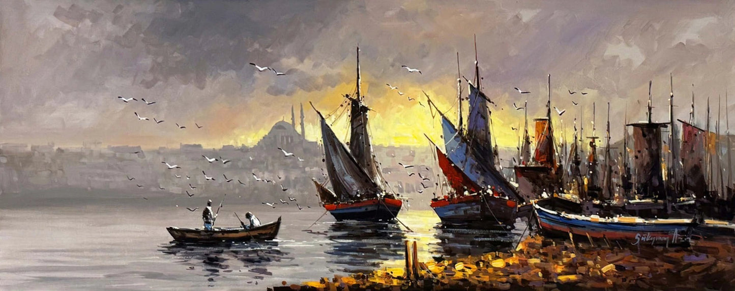 Günün İlk Işığı Boğazda Yağlı Boya Tablosu