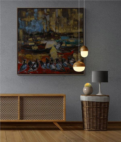 İstanbul Bekçisi Güvercinler Yağlı Boya Tablosu