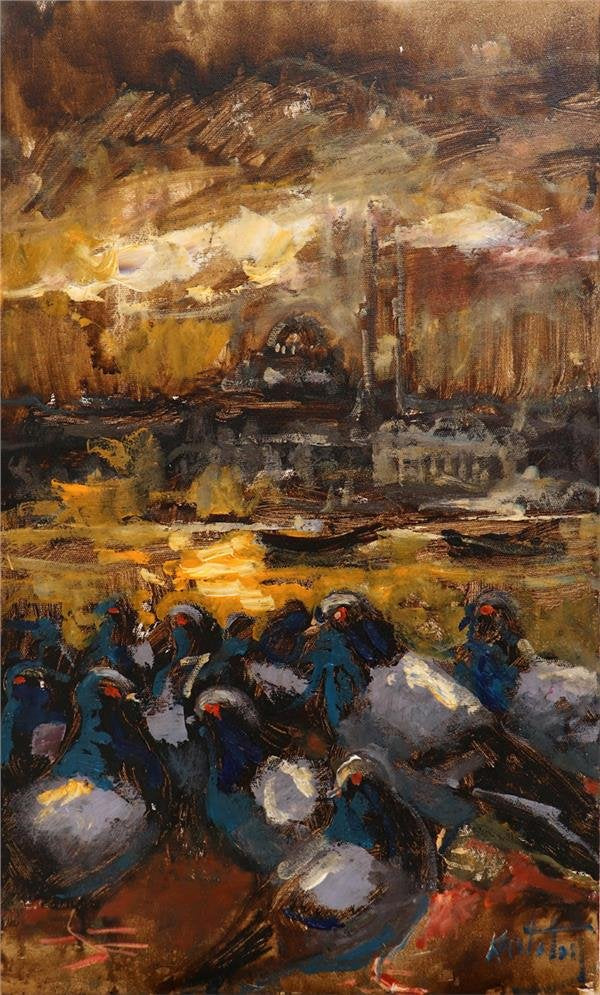 İstanbul'un Güvercin İzleri Yağlı Boya Tablosu