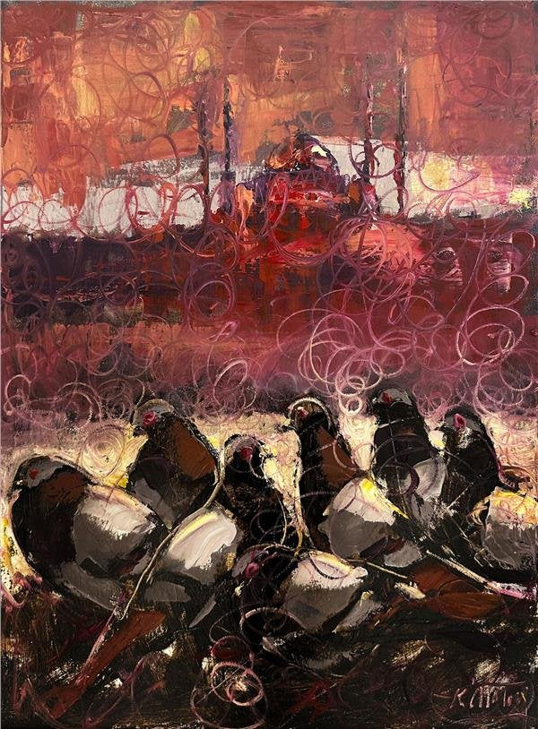 İstanbul'da Güvercinler Yağlı Boya Tablosu