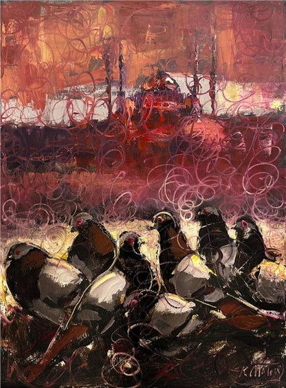 İstanbul'da Güvercinler Yağlı Boya Tablosu