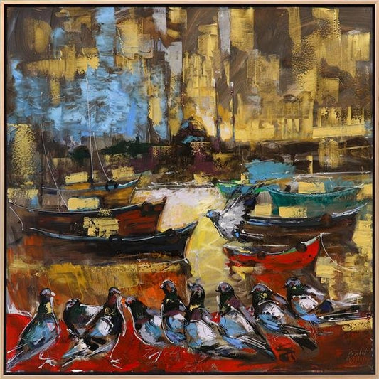 İstanbul Bekçisi Güvercinler Yağlı Boya Tablosu