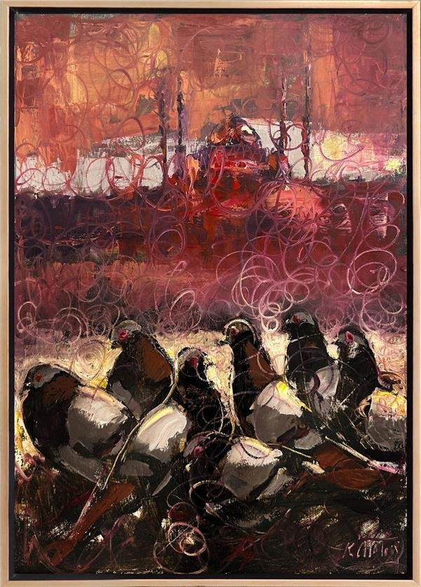 İstanbul'da Güvercinler Yağlı Boya Tablosu