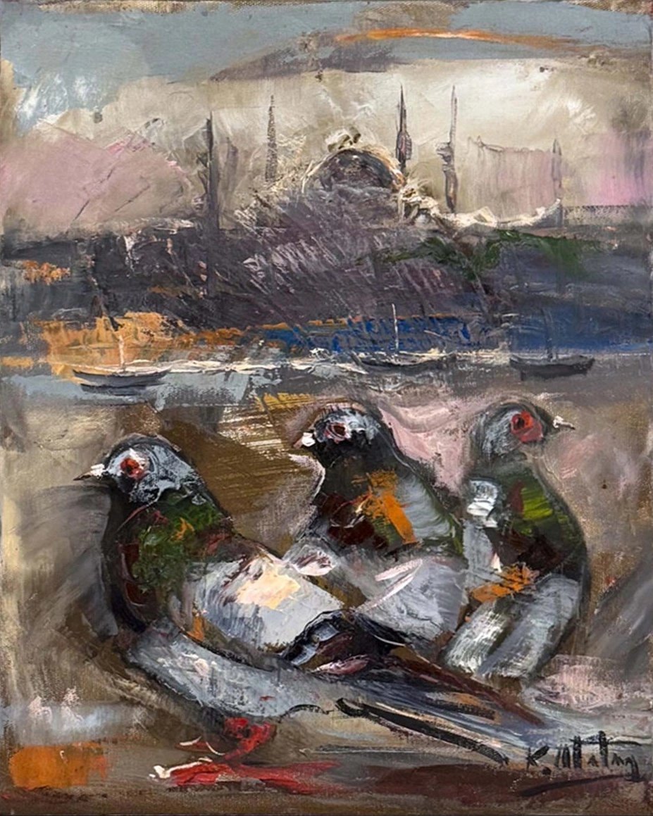 Güvercinlerin Boğazda Şarkısı Yağlı Boya Tablosu