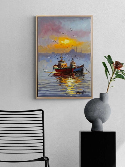 Haliç’te Son Işık Yağlı Boya Tablosu