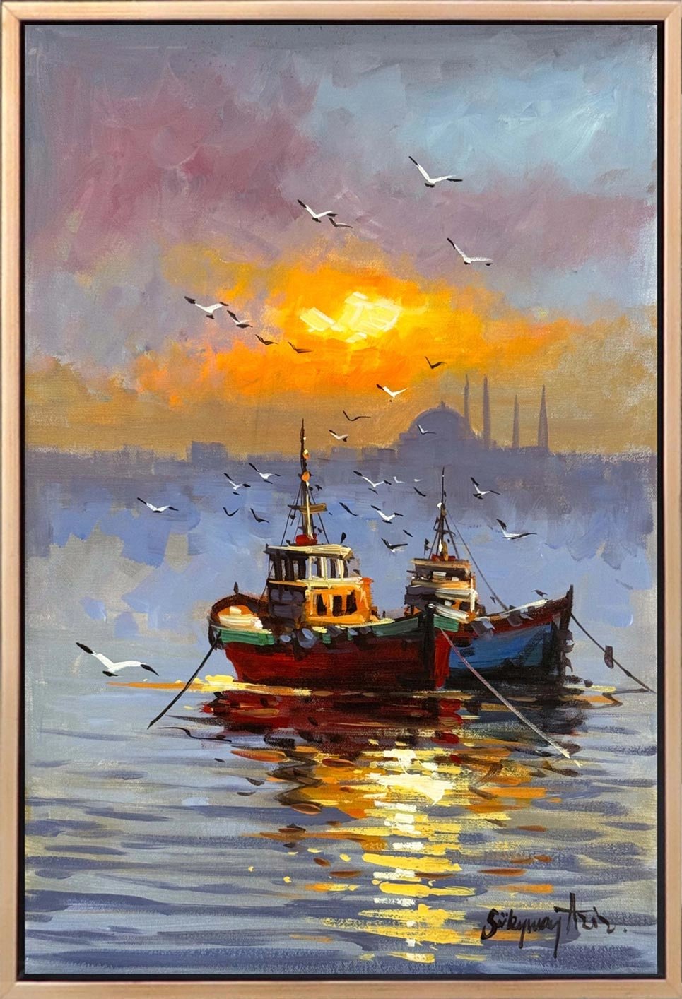 Haliç’te Son Işık Yağlı Boya Tablosu