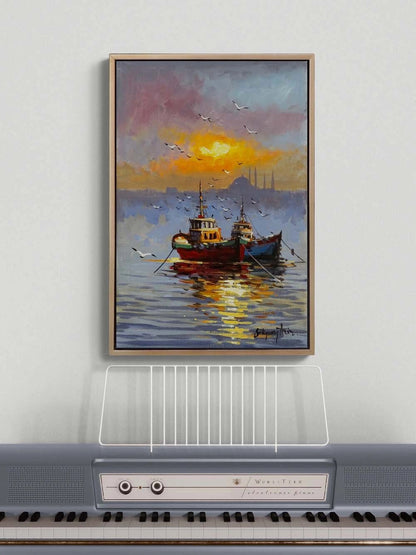 Haliç’te Son Işık Yağlı Boya Tablosu