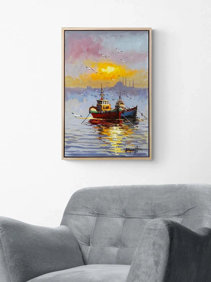 Haliç’te Son Işık Yağlı Boya Tablosu