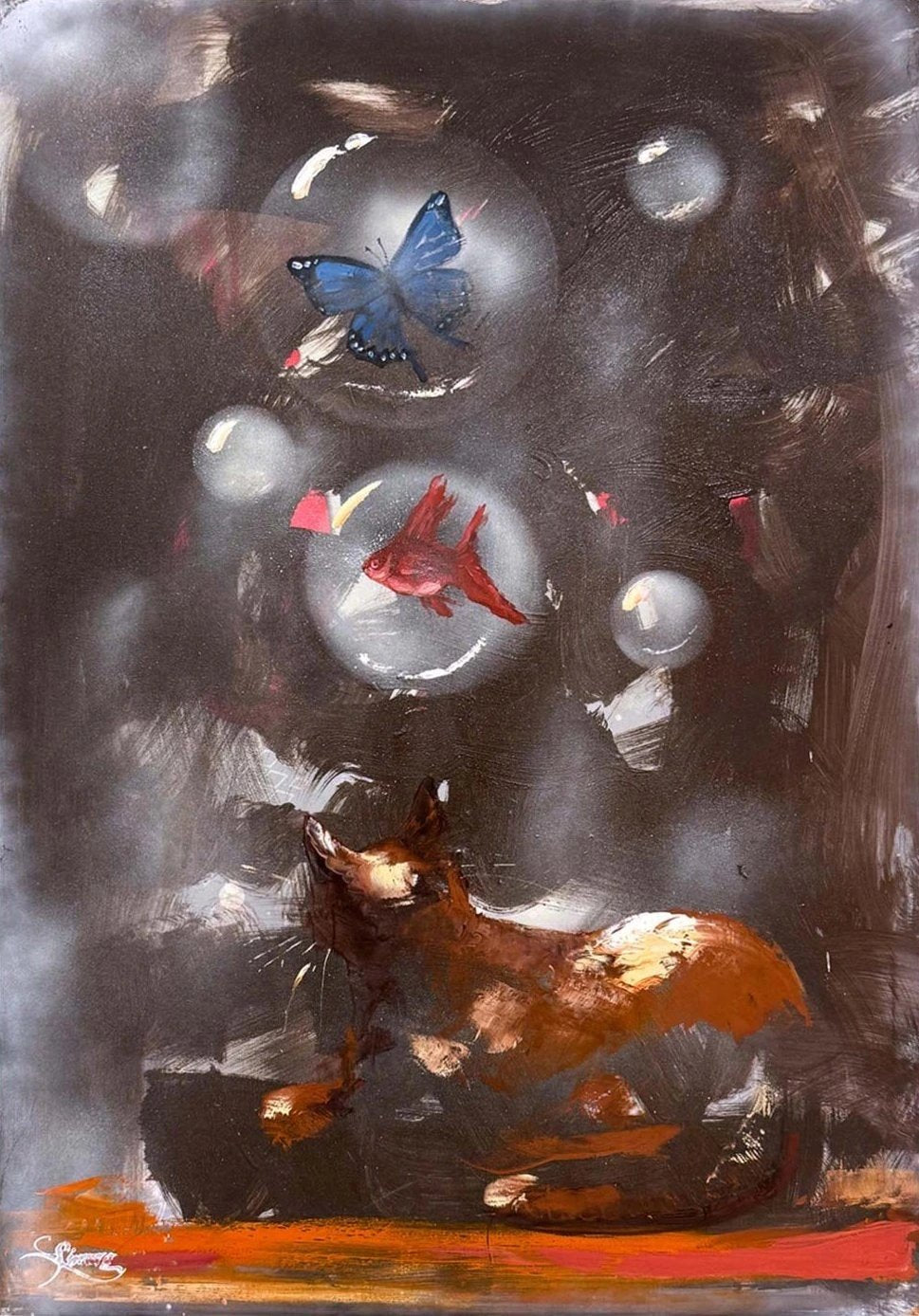 Hayalin Peşinde Kedi Yağlı Boya Tablosu