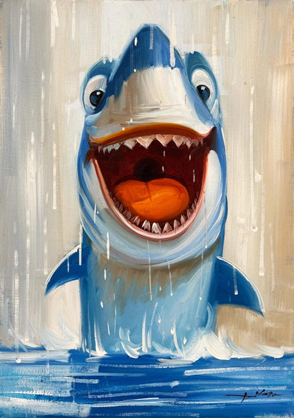 Heyecanlı Köpekbalığı Yağlı Boya Tablosu