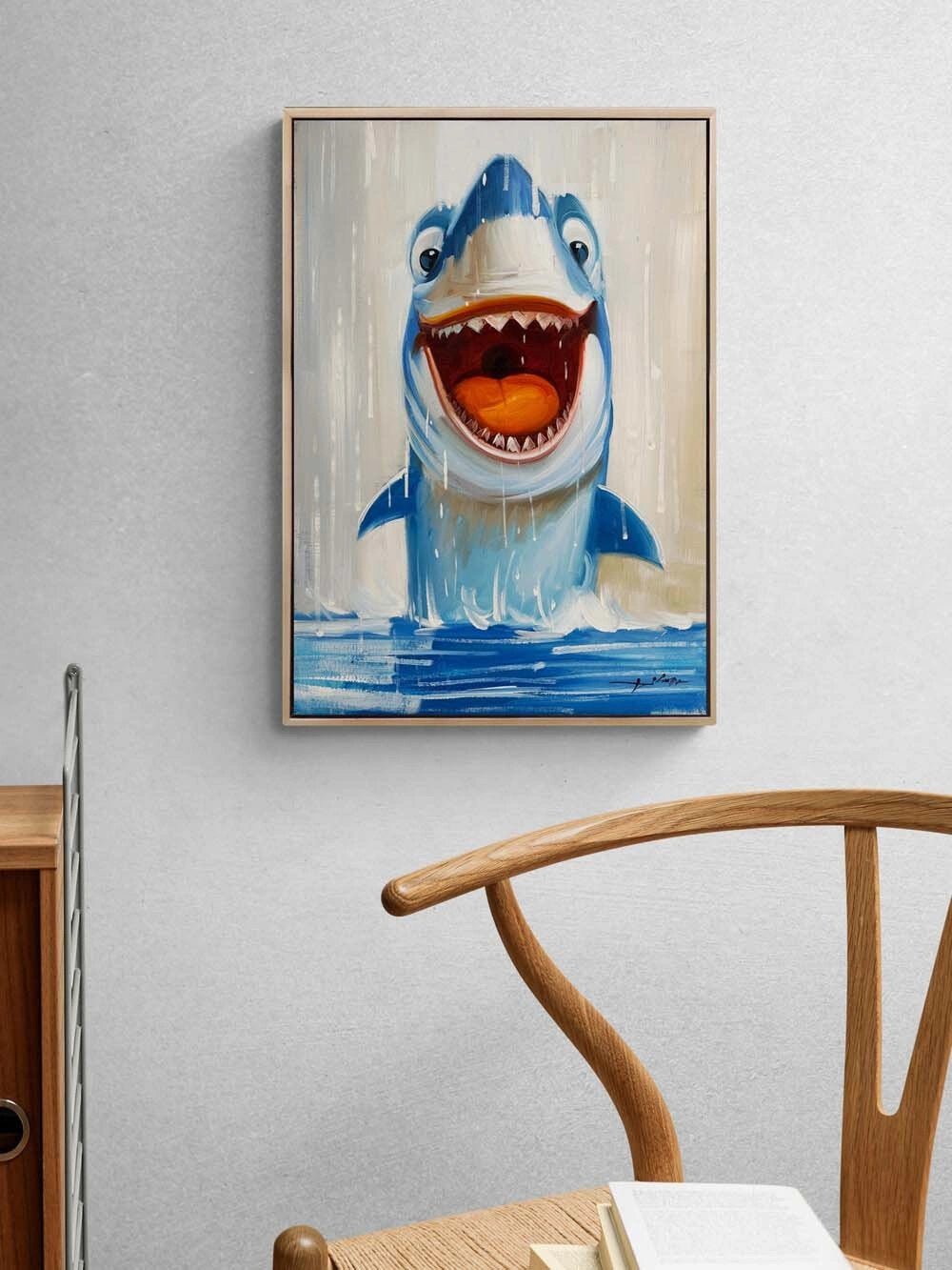 Heyecanlı Köpekbalığı Yağlı Boya Tablosu